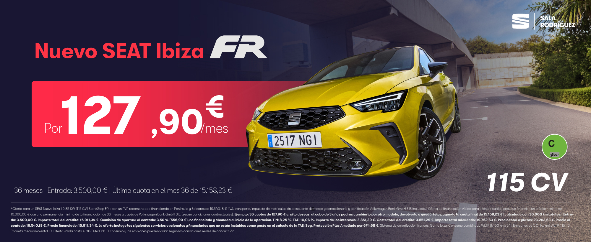  ¡Acabado FR! Nuevo SEAT Ibiza 115 CV por 127,90 €/mes*